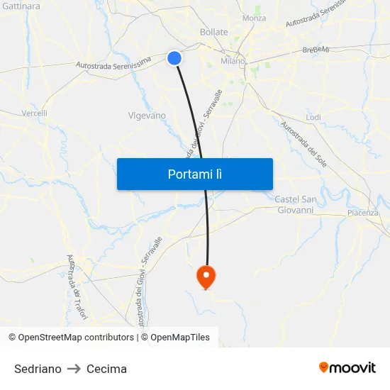 Sedriano to Cecima map