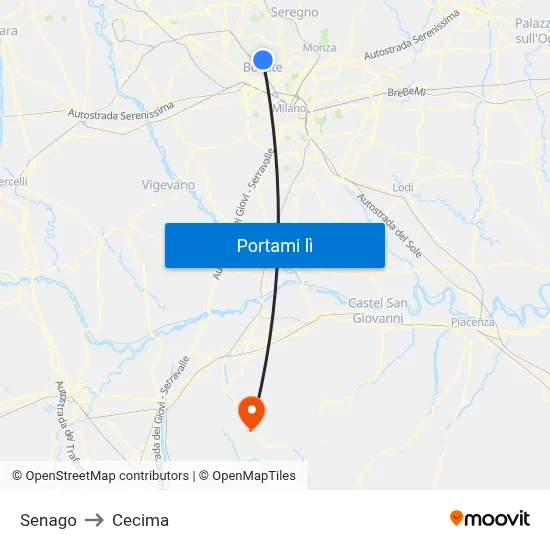 Senago to Cecima map
