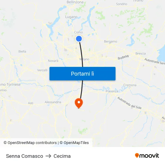Senna Comasco to Cecima map