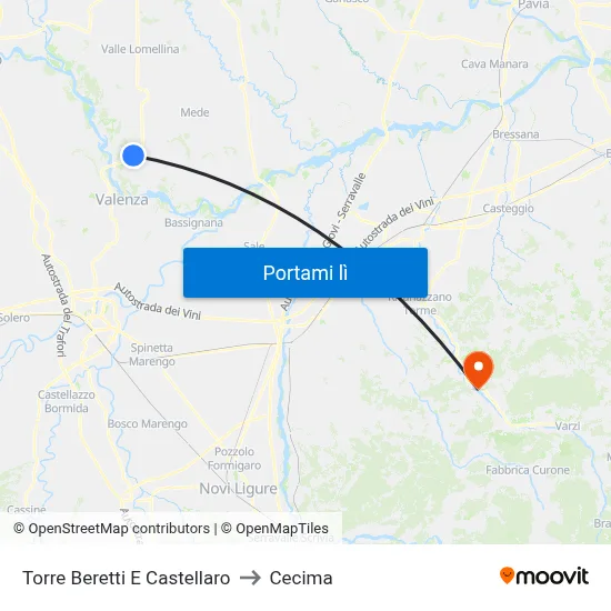 Torre Beretti E Castellaro to Cecima map