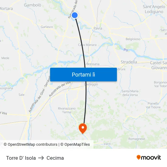 Torre D' Isola to Cecima map