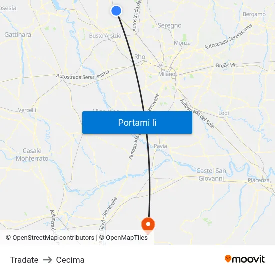 Tradate to Cecima map