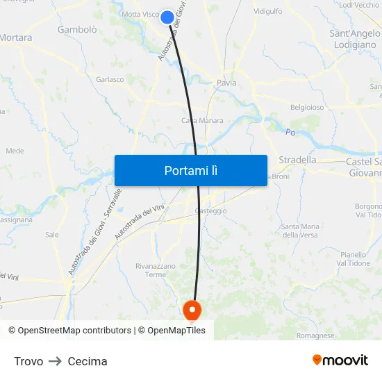Trovo to Cecima map