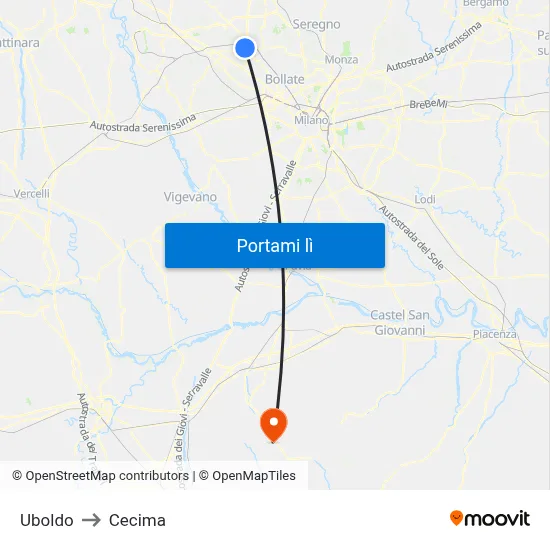 Uboldo to Cecima map