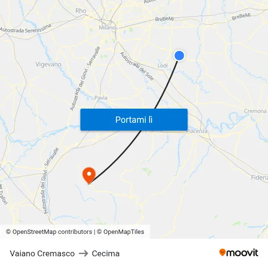 Vaiano Cremasco to Cecima map