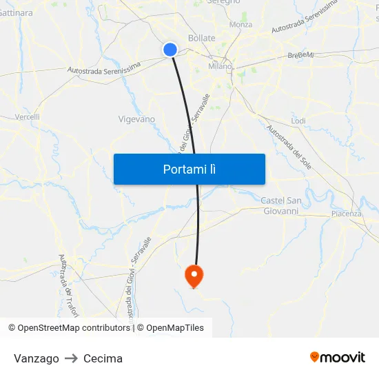 Vanzago to Cecima map