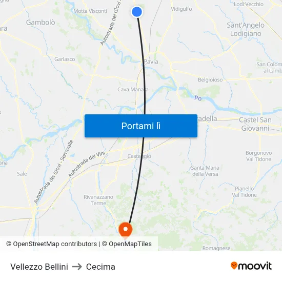 Vellezzo Bellini to Cecima map