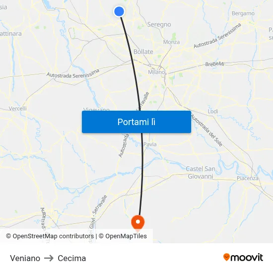 Veniano to Cecima map