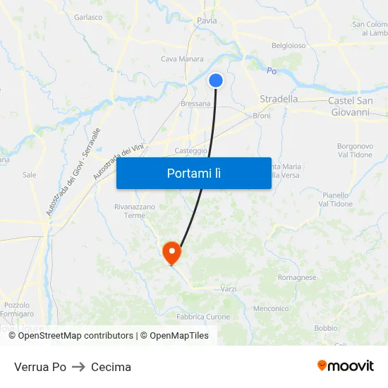 Verrua Po to Cecima map