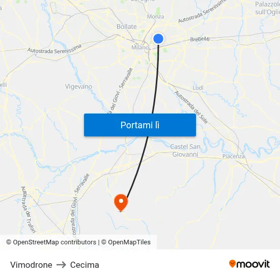 Vimodrone to Cecima map