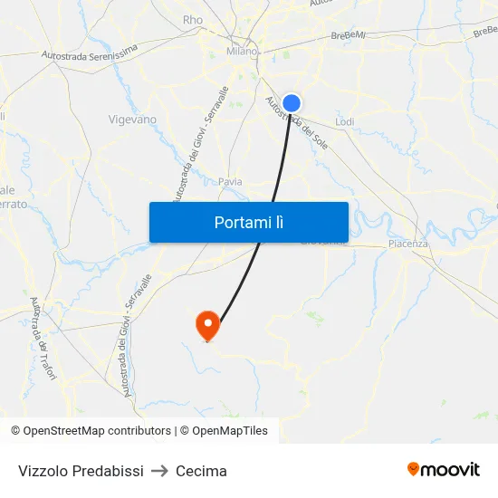 Vizzolo Predabissi to Cecima map