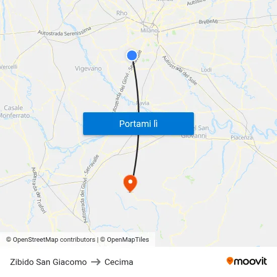 Zibido San Giacomo to Cecima map