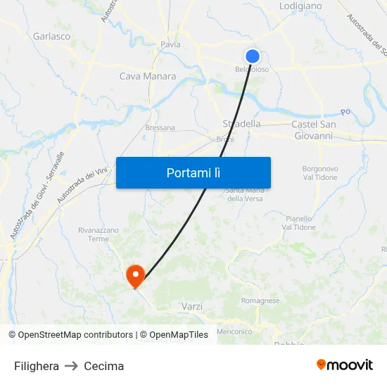Filighera to Cecima map