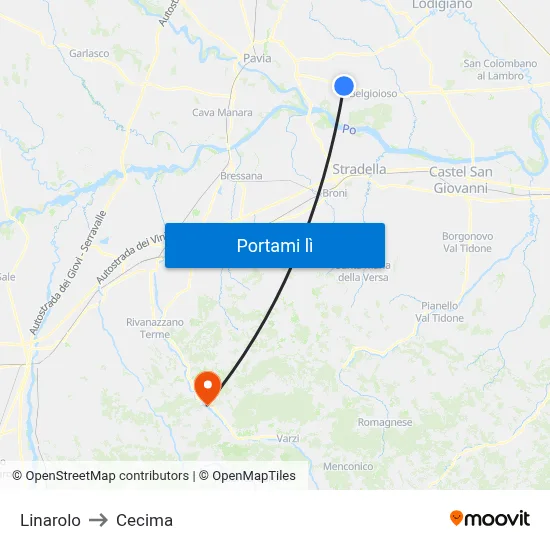 Linarolo to Cecima map