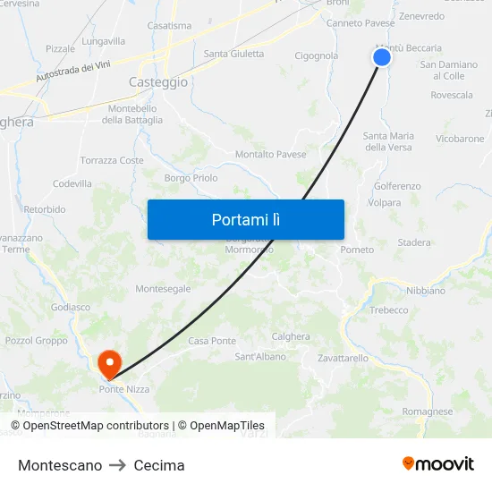 Montescano to Cecima map