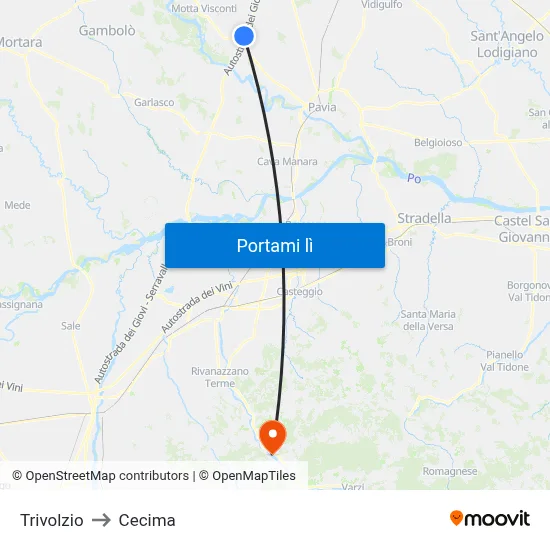 Trivolzio to Cecima map