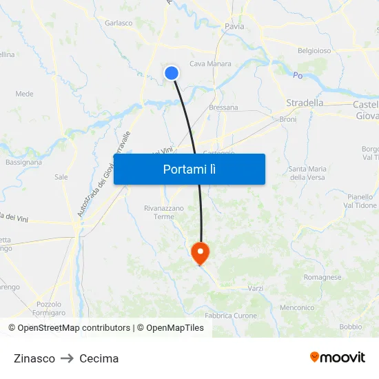 Zinasco to Cecima map