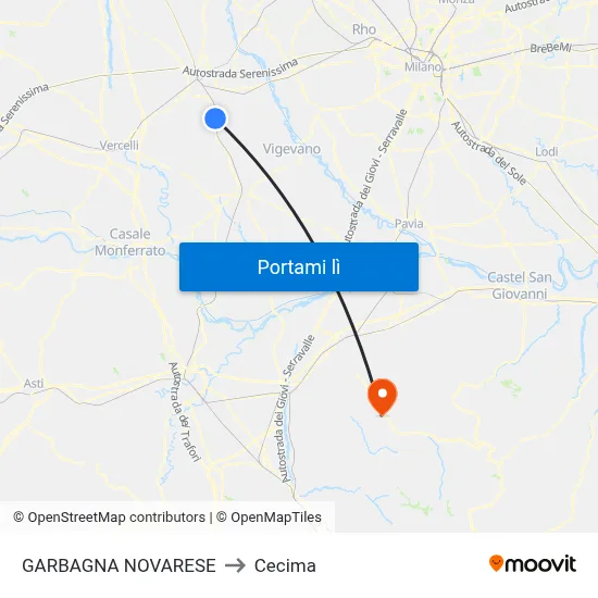 GARBAGNA NOVARESE to Cecima map