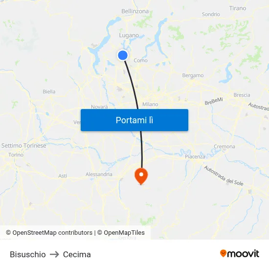 Bisuschio to Cecima map