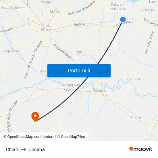 Chiari to Cecima map