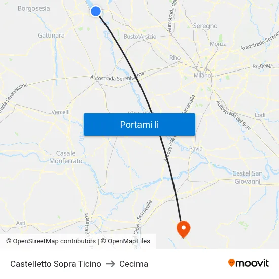 Castelletto Sopra Ticino to Cecima map