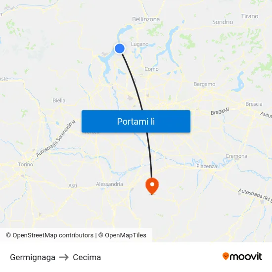Germignaga to Cecima map