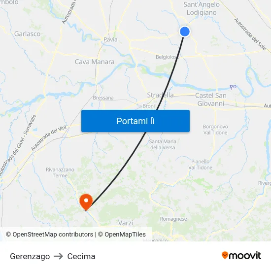 Gerenzago to Cecima map