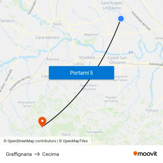Graffignana to Cecima map