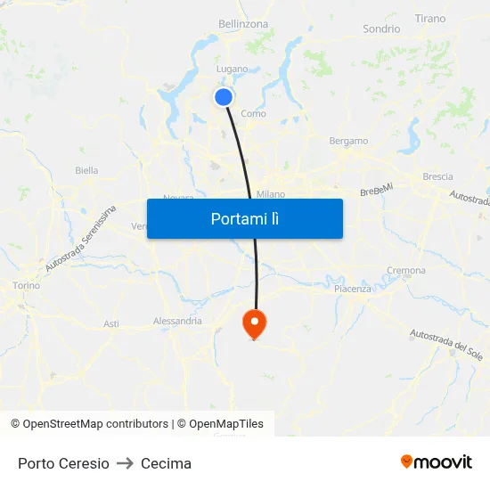 Porto Ceresio to Cecima map