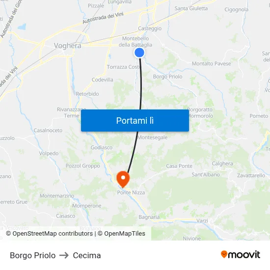 Borgo Priolo to Cecima map