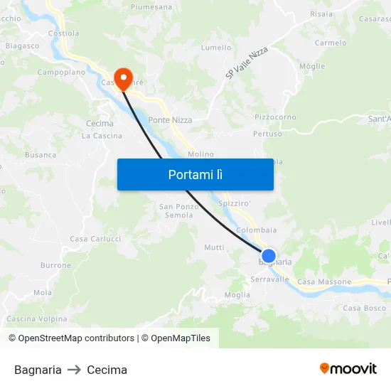 Bagnaria to Cecima map