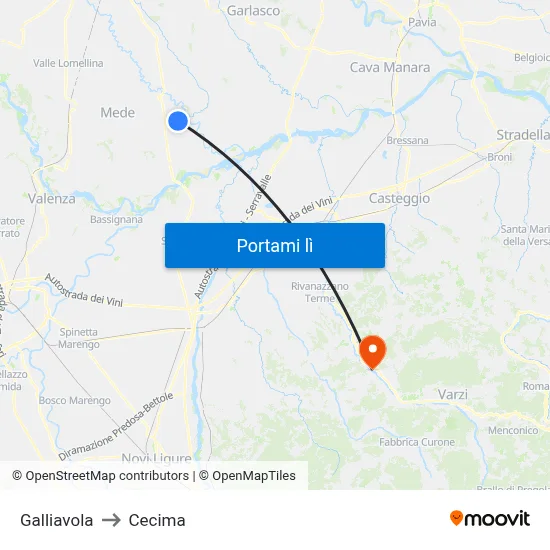 Galliavola to Cecima map