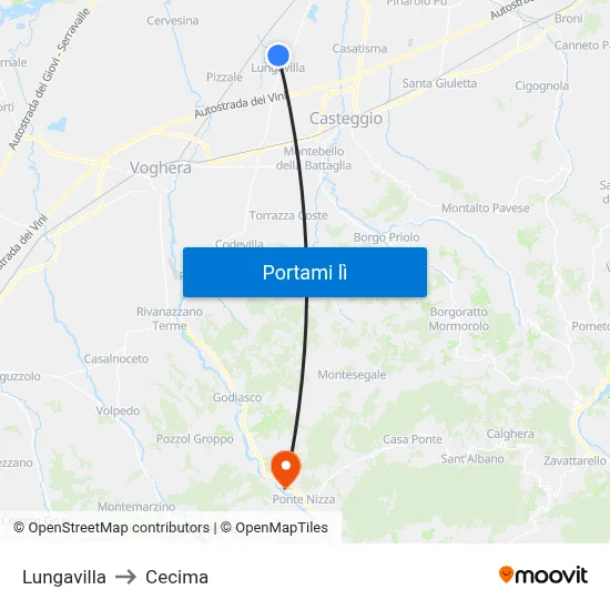 Lungavilla to Cecima map