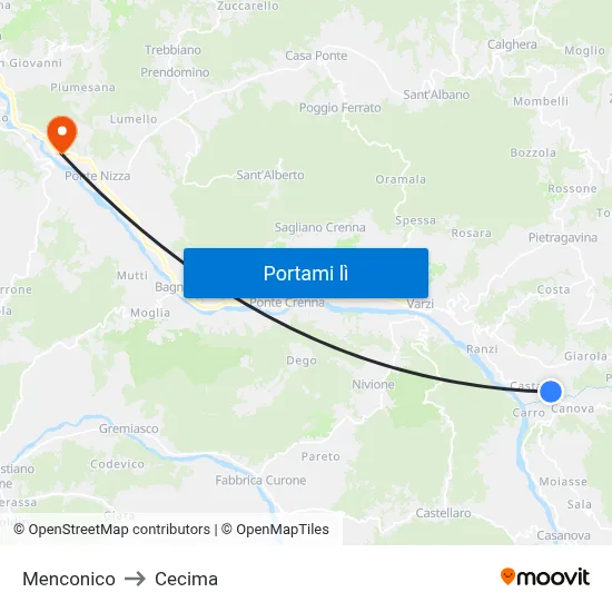 Menconico to Cecima map