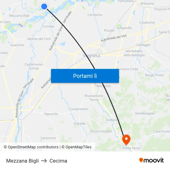 Mezzana Bigli to Cecima map