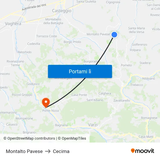 Montalto Pavese to Cecima map