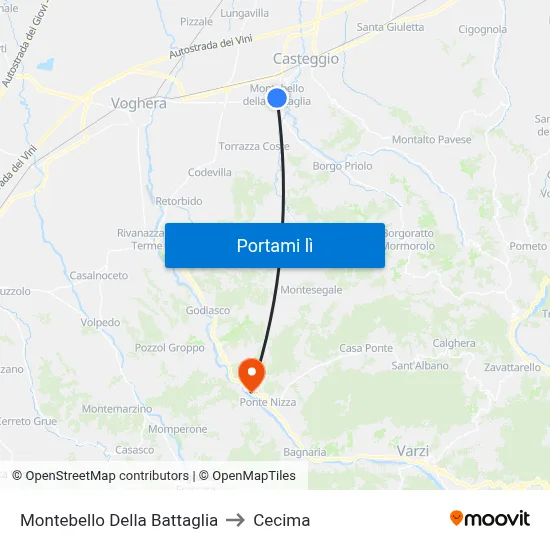 Montebello Della Battaglia to Cecima map