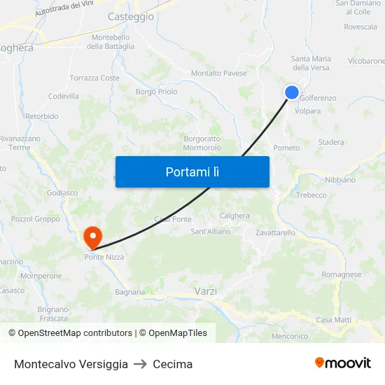 Montecalvo Versiggia to Cecima map