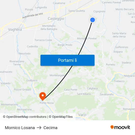 Mornico Losana to Cecima map