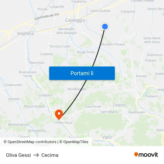 Oliva Gessi to Cecima map