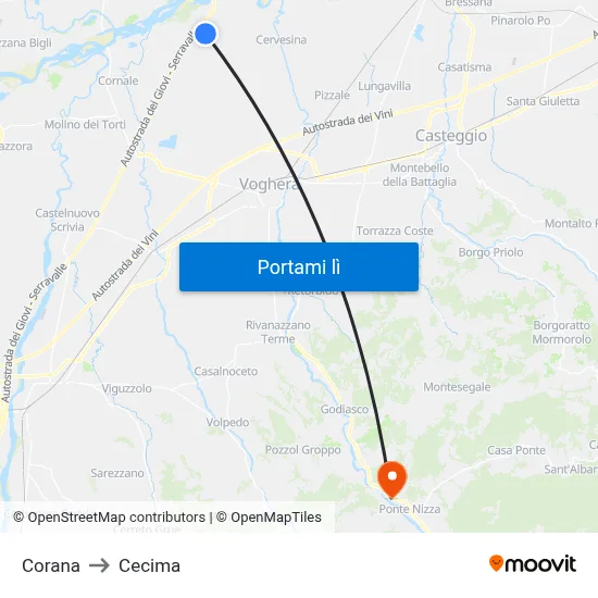 Corana to Cecima map