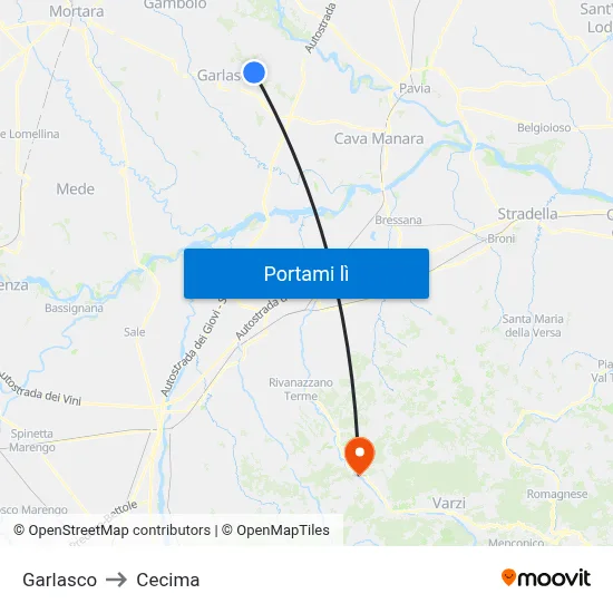 Garlasco to Cecima map