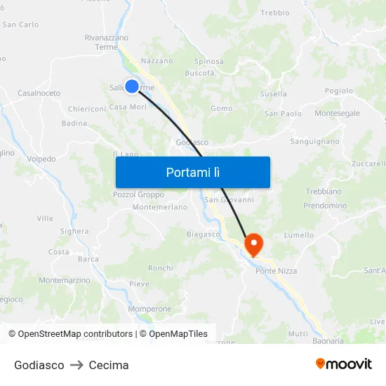 Godiasco to Cecima map