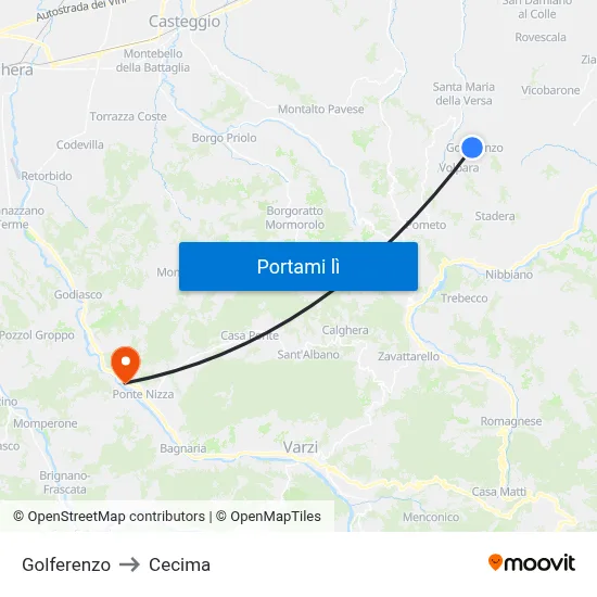 Golferenzo to Cecima map