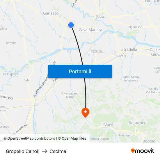 Gropello Cairoli to Cecima map