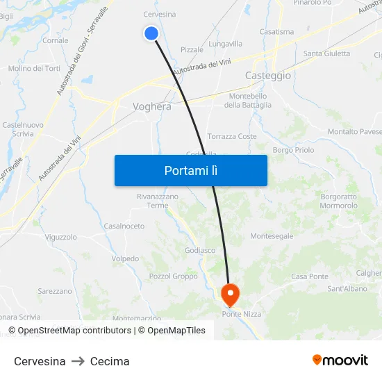 Cervesina to Cecima map