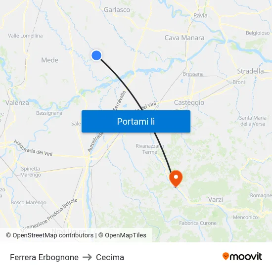 Ferrera Erbognone to Cecima map