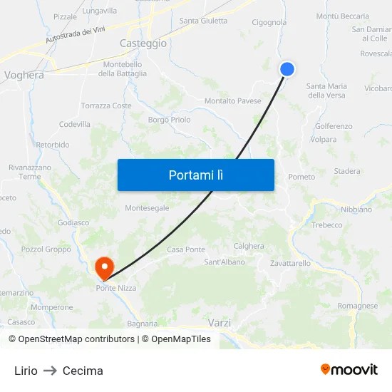 Lirio to Cecima map