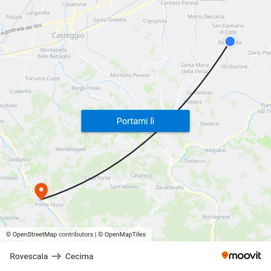 Rovescala to Cecima map
