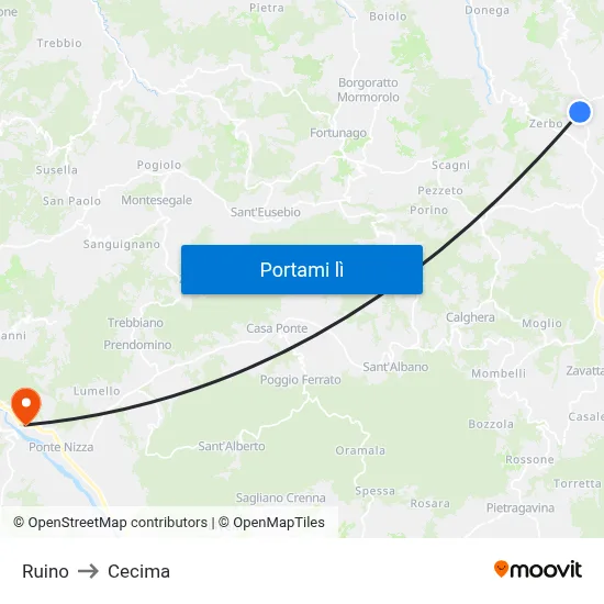 Ruino to Cecima map
